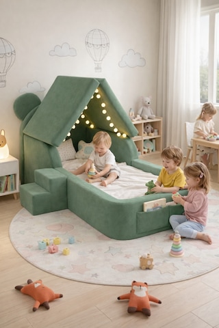 Saby Luxury Tedyy Baza Ve Başlıklı Montessori Full Sünger Yatak Seti - Pembe