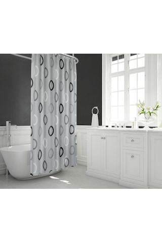 Zethome Tropik Banyo Duş Perdesi 5033 Çift Kanat Gri 2X120X200 Mavi
