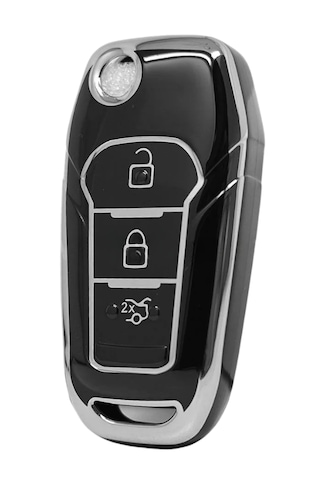 Ford Focus 4 Ecosport Fiesta Puma Ranger Mondeo Kuga 3 Buton Nano Anahtar Kılıfı Siyah-gümüş