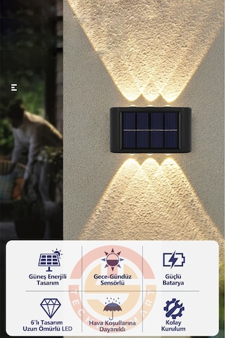 Technosmart 2Adet Modern Solar 6Ledli Çift Taraflı Aplik Güneş En