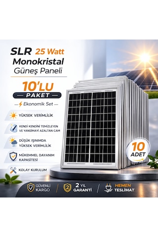 Slr 25 Watt Monokristal Güneş Paneli 10 Lu Paket