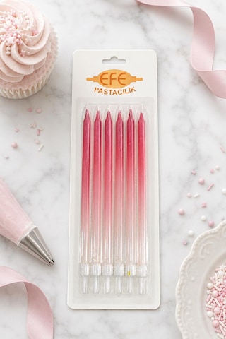 Metalik Beyaz Bordo Uzun Pasta Mumu 17 Cm Karışık