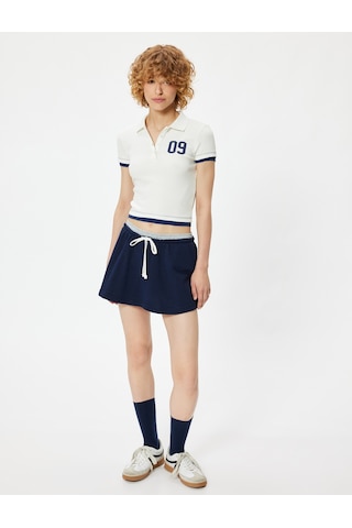 Koton Polo Yaka Tişört Arkası Baskılı Kaşkorse Kısa Kollu Slim Fit Ekru 4sal11053ık Ekru