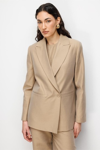 Mizalle Bej Rengi Kruvaze Blazer Ceket Bej