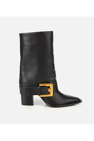 Hotiç Kadın Deri Siyah Pantolon Görünümlü Gold Tokalı Kalın Topuklu Bot 01boh315280a100 01boh315280a100 Siyah