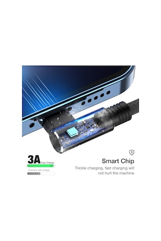 Prestigegoods 90 Derece Usb Kablosu İphone 13 12 11 Pro Max X Xr 6 7 8 Plus Se2 İpad Uyumlu Uzun 3m Hızlı Şarj Veri Kablosu