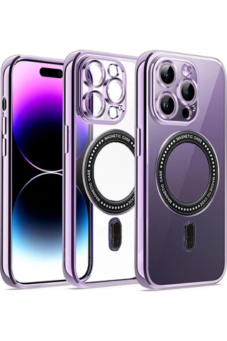 İphone Uyumlu 14 Pro Kılıf Magsafe Özellikli Gold Seri Lazer Silikon Kapak