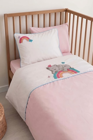 Lucky Pembe Punch Nakışlı %100 Pamuklu Bebek Nevresim Takımı Çok Renkli