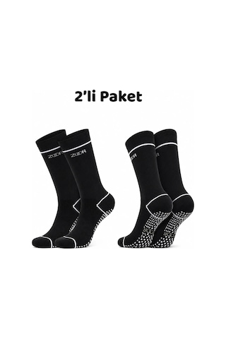 Zoor 2'li Siyah Kaydırmaz Silikonlu Taban Nefes Alan Premium Pilates, Yoga, Fitness, Koşu Sporcu Çorap
