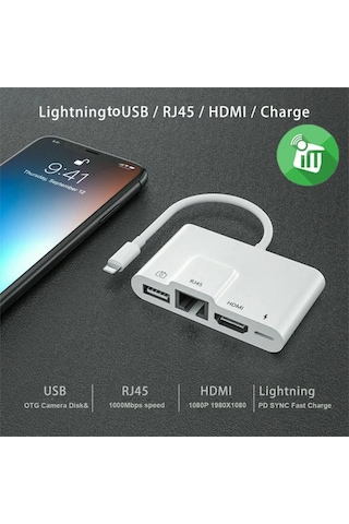 Ally iPhone Uyumlu 3in1 Lightning Hdmı Rj45 Otg Digital Av Adaptör Hub- 5775
