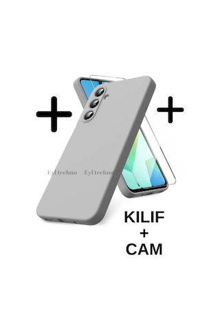 Samsung Galaxy Uyumlu A56 5g Kılıf Renkli Yumuşak Silikon Kapak Ekran Koruyucu Cam 9h Temperli -gri Gri