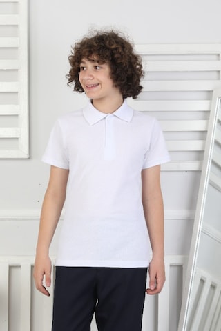 Modanino Erkek Çocuk %100 Pamuk Okul Tarz T-shirt 5-17 Yaş 12272 Beyaz