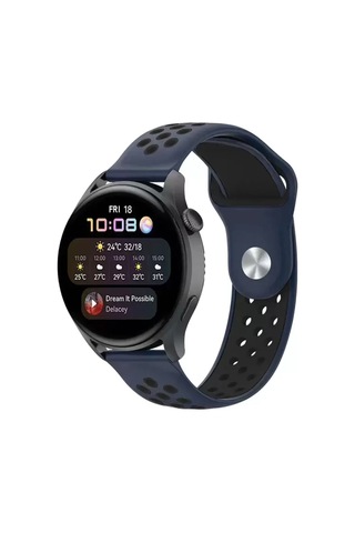Watch 22mm Spor Delikli Kordon - Lacivert-siyah Ahşap