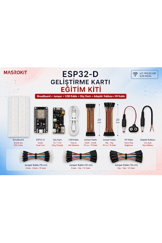 Masrokit Esp-32d Wi-fi + Bluetooth + Güç Modüllü Eğitim Kiti (Breadboard + Jumper)