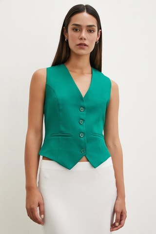 Never More Düğmeli Yelek Yeşil