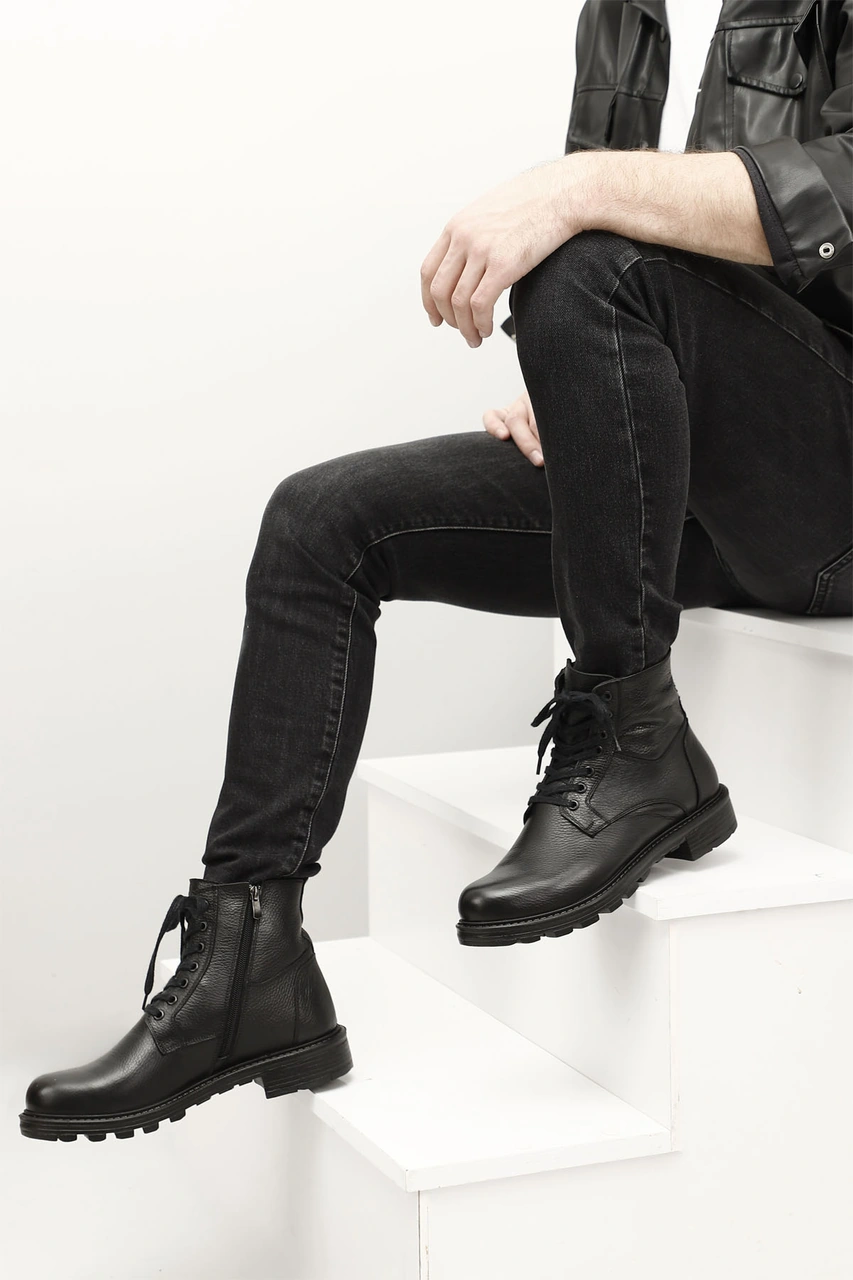 Gönderi R Erkek Siyah Fermuarlı Hakiki Deri Postal Bot Dkmb35431138 Siyah