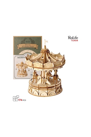 Rolife Tg404 Atlı Karınca Merry-go-round Dıy Minyatür Maket Model Ahşap 3d Wooden Puzzle Model Kit Dekoratif Hobi Seti Ahşap Maket