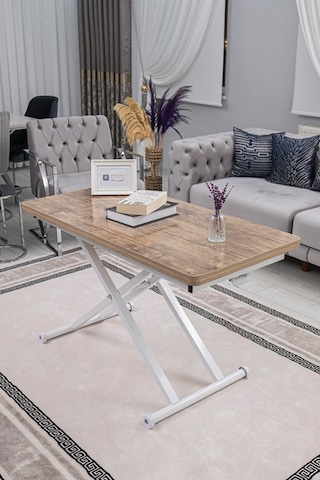 Sehpam Akıllı Home Üst Tabla Mdf Antiklayt Oval Köşe Alt Beyaz Antiklayt