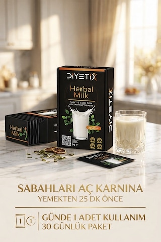 Diyetix Herbal Milk Premium Günlük Besleyici Bitkisel İçecek Karışımı 30 Şase 1 Aylık 90 G