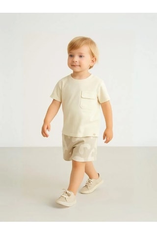 Erkek Bebek Kamuflaj Desenli Cepli Şort-15857 Bej