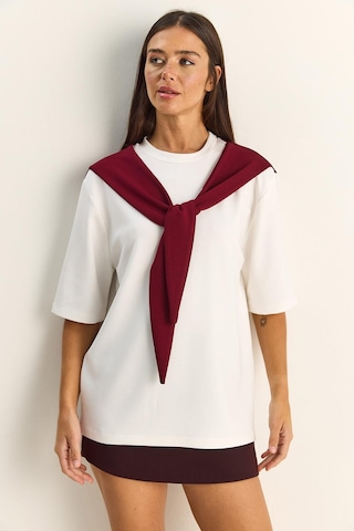 Shade Kadın Şal Detaylı Oversize Basic T-shirt 1094 60286118 - Beyaz-bordo Çok Renkli