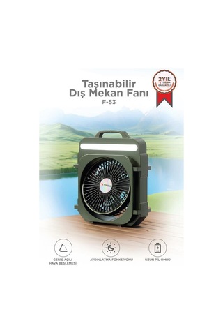 Premium Serin Kampçı Donanım Şarjlı Masaüstü Vantilatör Kamp Tipi F53 Yeşil