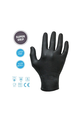 Siyah Nitril Eldiven Balık Sırtı Punta Super Grip Bl