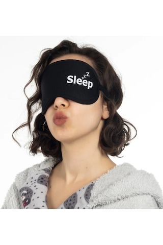 Shopiolog Sleep Ve Good Night Yazılı Tasarımlı Siyah Uyku Bandı Siyah