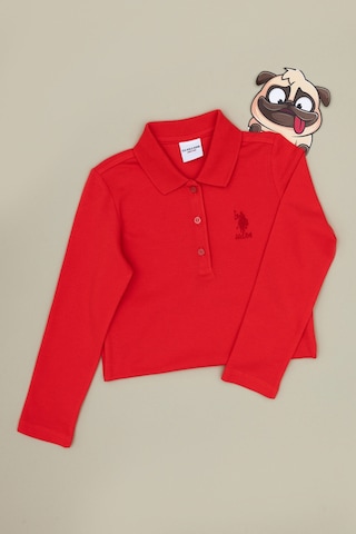 U.S. Polo Assn. Kız Çocuk Kırmızı Polo Yaka Basic Sweatshirt 50316836-VR030
