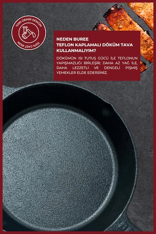 Buree Yuvarlak Teflon Kaplamalı Döküm Tava - Çap 26 Cm Siyah