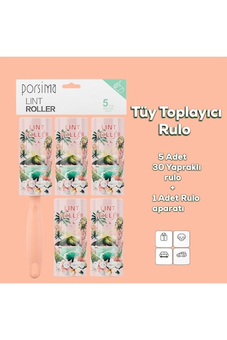 Porsima 3106 Kedi Köpek Tüy Toplayıcı Rulo 4 Adet Yedek Rulo Somo