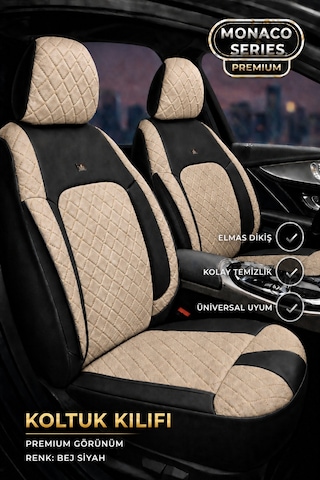 Volvo S80 2018 Ve Sonrası Uyumlu Monaco Serisi Bej Siyah Oto Koltuk Kılıfı