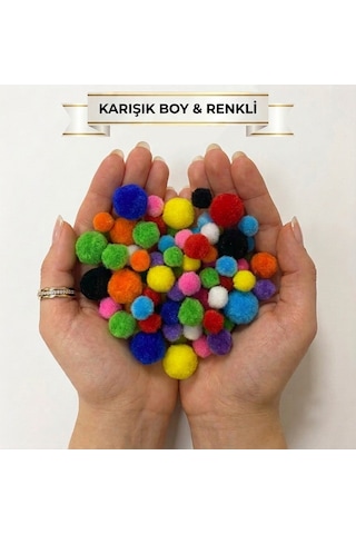 Renkli Ponpon 3 Farklı Boy Büyük Orta Küçük Boy Karışık Renk Pon Pon Kreş Okul Etkinliği