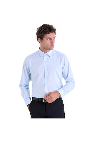 Hatemoğlu A. Mavi D. Comfort Fit Desenli 100% Pamuk Slim Yaka Uzun Kollu Ca Mavi