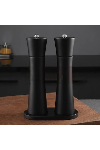 Jialan Ahşap Küçük Bel Biber Değirmeni Seti Seramik Çekirdek Siyah