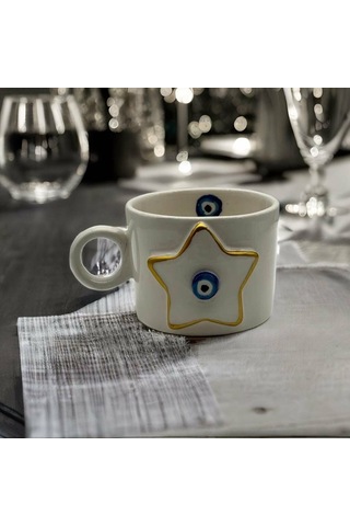 Altın Yaldız Yıldız Nazar Fincan Mug