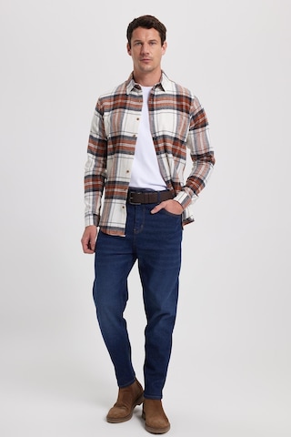 Tudors Erkek Slim Fit Dar Kesim Kareli Kışlık Oduncu Gömlek-42379 Ekru