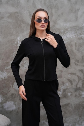 Elaxi Modal Kumaş Slim Fit Kapüşonlu İkili Takım Siyah
