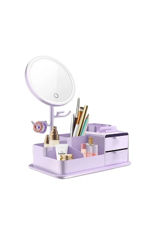 Wezone Led Aynalı Makyaj Dolabı Mor - Usb Şarjlı, 90 Döner Ayna, Işıklı Dokunmatik Kontrol, Makyaj Ve Mücevher Organizasyon Kutusu Sarı - Mor