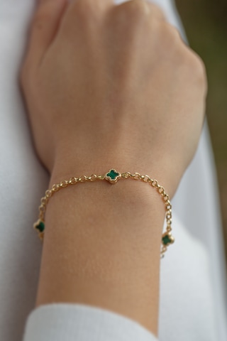 Çiğdem Gürel Kuyumculuk 3'lü Yeşil Yonca Altın Bileklik Şans Sembolü Zarif Tasarım Altın