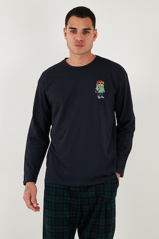 Buratti Ekoseli Regular Fit Yüksek Bel Cepli Bisiklet Yaka Erkek Pijama Takımı 6574002 Lacivert