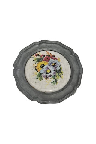 Vintage Zınn Çerçeveli Dekoratif Çiçek Temalı Duvar Tabağı 10cm 012