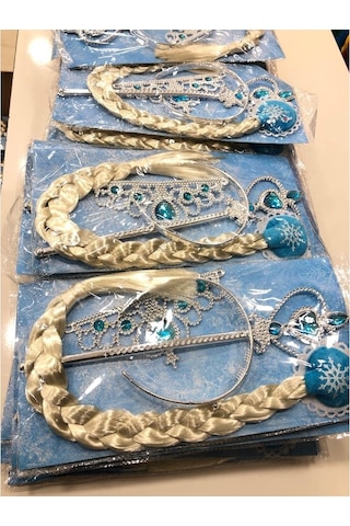 Frozen Elsa Saç Asa Taç Set Takım Çok Renkli
