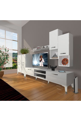 Decoraktiv Eko 6da Mdf Dvd Silver Tv Ünitesi Tv Sehpası - Parlak Beyaz