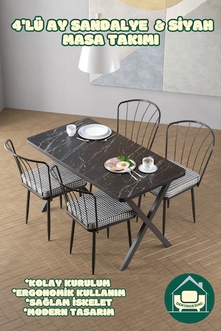 Siyah 70x110 Cm X Ayak Masa Ay Sandalyeli Masa Takımı
