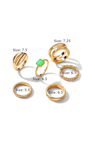 Girift Vintage Spica 6 Adet Yeşil Taşlı Gold Yüzük Seti Altın