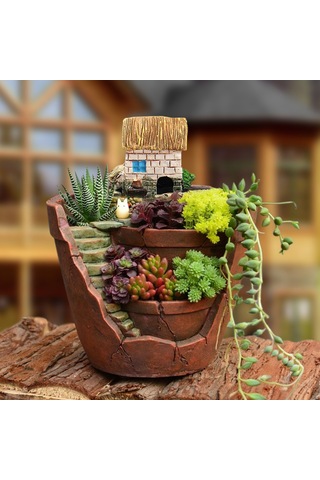 Jeehugo Kahverengi Sentetik Reçine Süs Bitki Saksısı - Detaylı Sanatsal Desen, Su Drenajı & Kaymaz Önleyici - Ev Dekorasyonu İçin Hafif Ve Dayanıklı