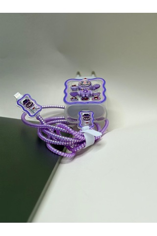 Sweety iPhone Uyumlu Kablo Ve Başlık Koruyucu Set Mor