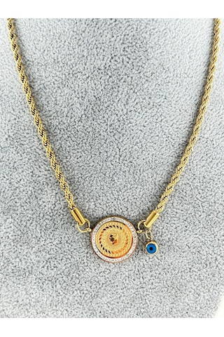 Bhs Life Kalın Zirkon Taşlı Çeyrek Altın Model Çelik Kolye