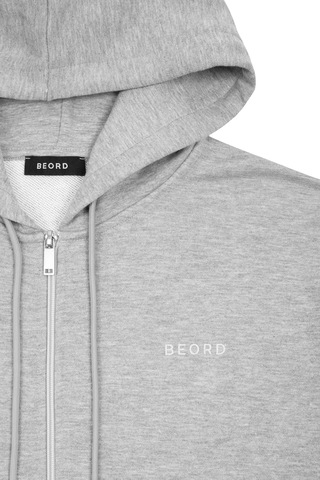 Beord Gri Melanj Pamuk Kapüşonlu Fermuarlı Sweatshirt Bzt1-135